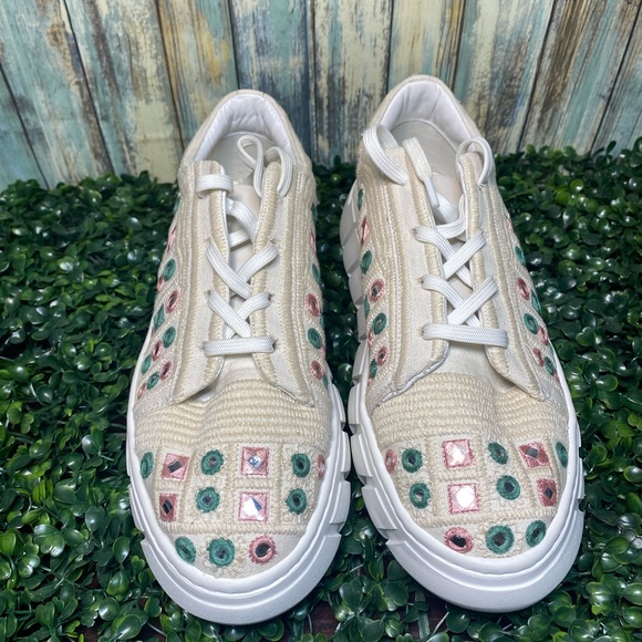 FREE PEOPLE CATCH ME IF YOU CAN WHITE MIRROR COMBO CROCHET SNEAKERS - Picture 2 of 7
